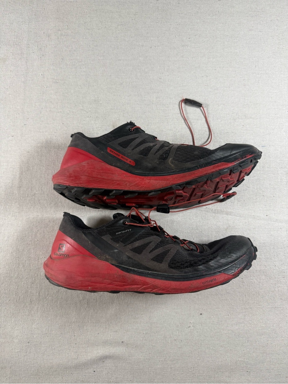 Salomon Sense Ride 4 Trail Running Shoes Black & Red Sensifit Optivibe Size 9.5
